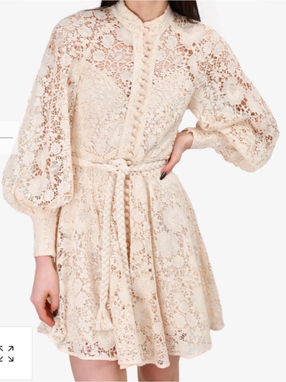 ZIMMERMANN  Cassia Cream Macramé Lace Dress -XS X Small